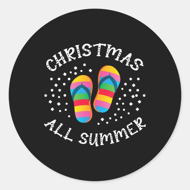 Christmas All Summer Santa Beach Flip Flops Summer Classic Round Sticker (Front)