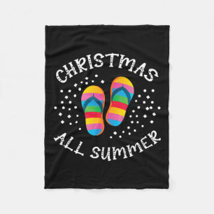 Christmas All Summer Santa Beach Flip Flops Summer Fleece Blanket
