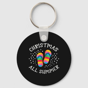 Christmas All Summer Santa Beach Flip Flops Summer Key Ring