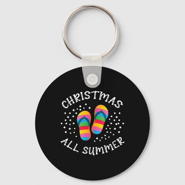 Christmas All Summer Santa Beach Flip Flops Summer Key Ring (Front)