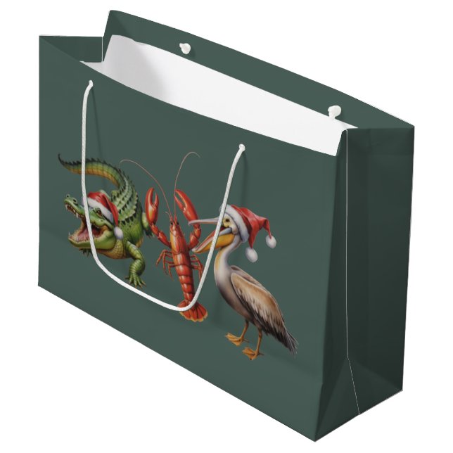 Christmas Alligator Pelican Crawfish Goose Animal Large Gift Bag (Front Angled)