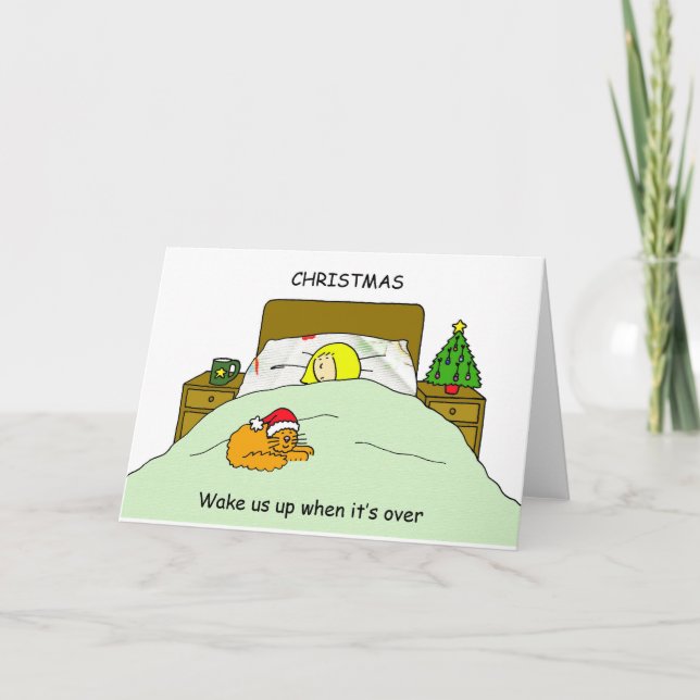 Christmas Alone with the Cat Cartoon Holiday Card (Front)