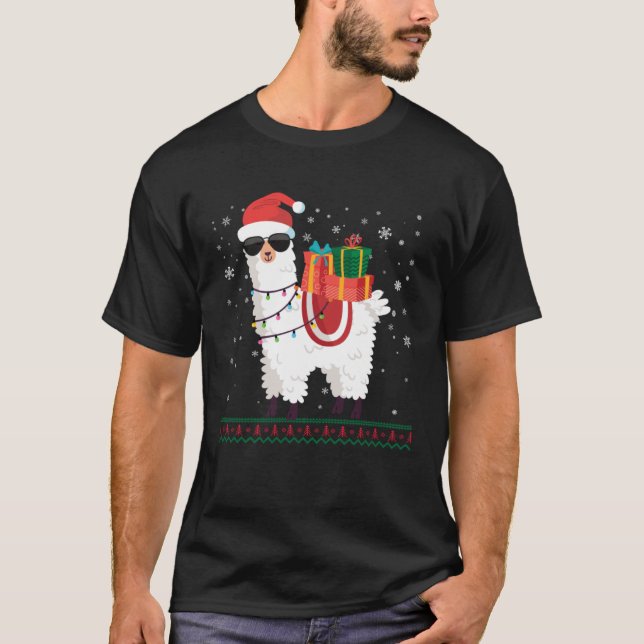 Christmas Alpaca   Llama Ugly Christmas T-Shirt (Front)