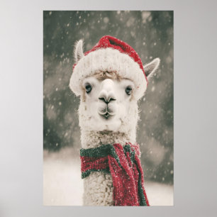 Christmas Alpaca Print, Funny Holiday Animal Wall Poster