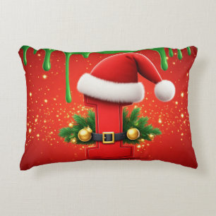 Christmas Alphabet Letter I Santa Hat Decorative Cushion