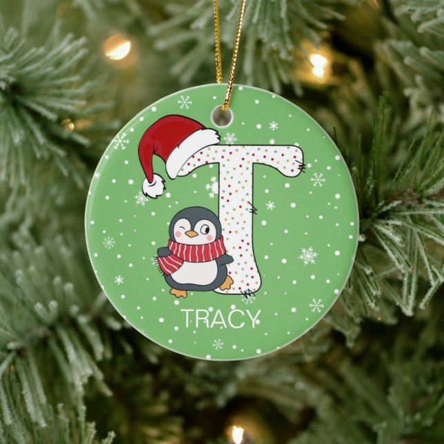 Christmas Alphabet T Santa Hat Penguin Snowflake Ceramic Tree Decoration (Tree)