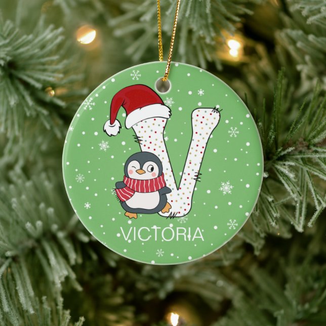 Christmas Alphabet V Santa Hat Penguin Snowflake Ceramic Tree Decoration (Tree)