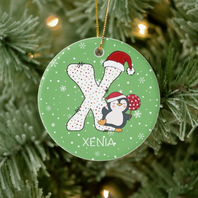 Christmas Alphabet X Santa Hat Penguin Snowflake Ceramic Tree Decoration (Tree)