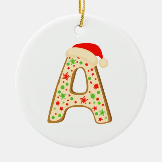 Christmas Alphabets letter A Ceramic Tree Decoration (Front)