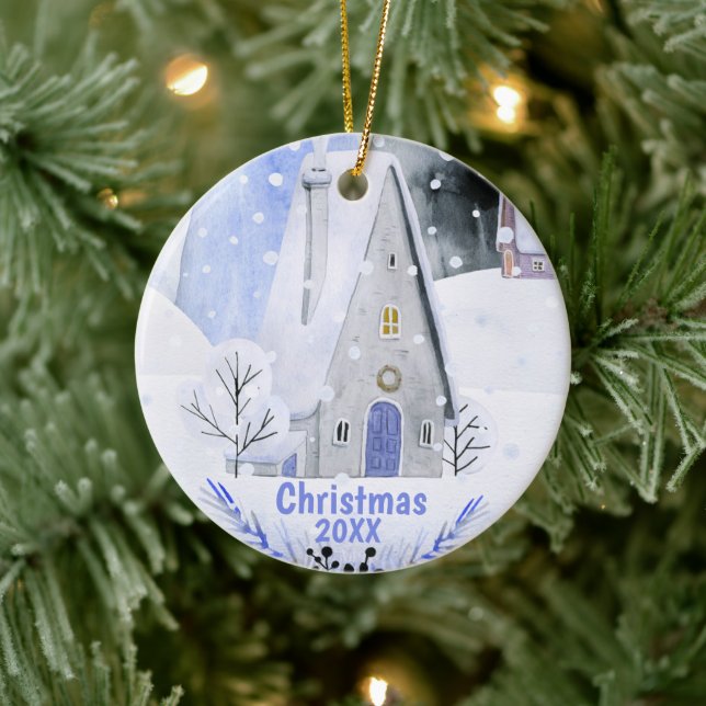 Christmas Alpine Ski Mountain Village House Ceramic Tree Decoration (Tree)