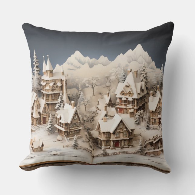Christmas Alpine Storybook Village Cushion (Front)