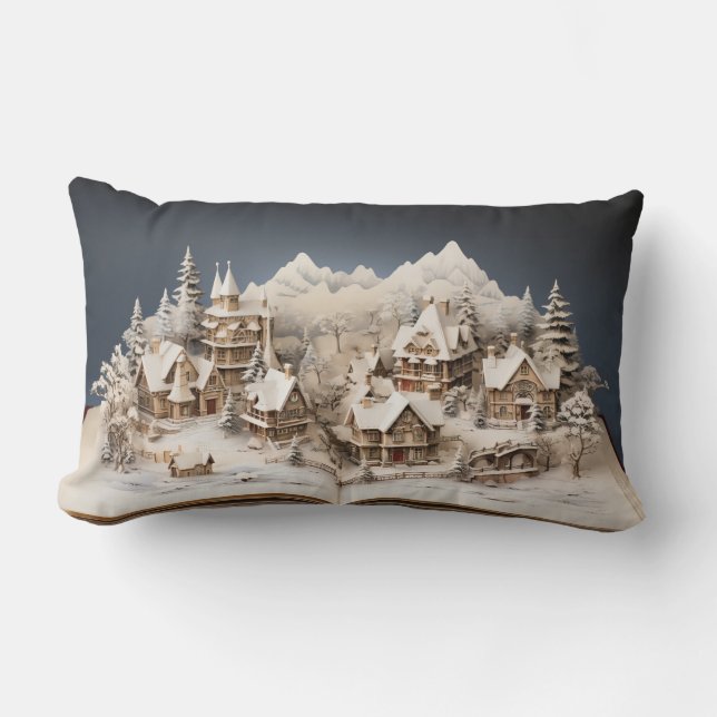 Christmas Alpine Storybook Village Lumbar Cushion (Front)