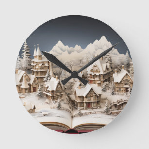 Christmas Alpine Storybook Village Round Clock