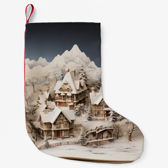 Christmas Alpine Storybook Village Small Christmas Stocking (Front)