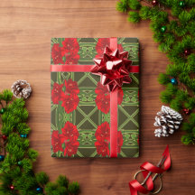 Christmas Amaryllis Dark Green Gift Wrap