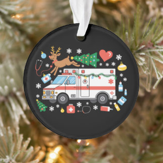 Christmas Ambulance EMT Reindeer Stethoscope Xmas Ornament