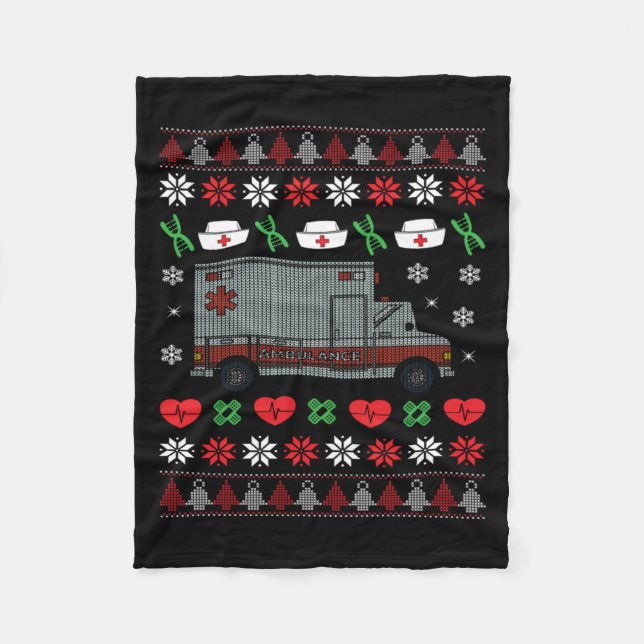 Christmas Ambulance Paramedic Hospital Holiday Fleece Blanket (Front)