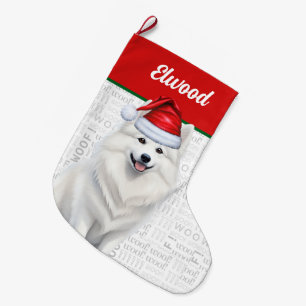 Christmas American Eskimo Dog Name Woof Large Christmas Stocking