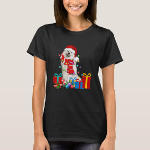 Christmas American Eskimo Dog Xmas Lights Santa Ha T-Shirt