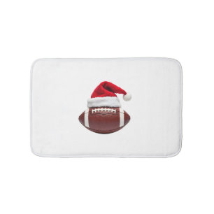 Christmas American Football Ball Santa Hat (1) Bath Mat