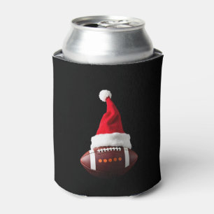 Christmas American Football Ball Santa Hat (1) Can Cooler