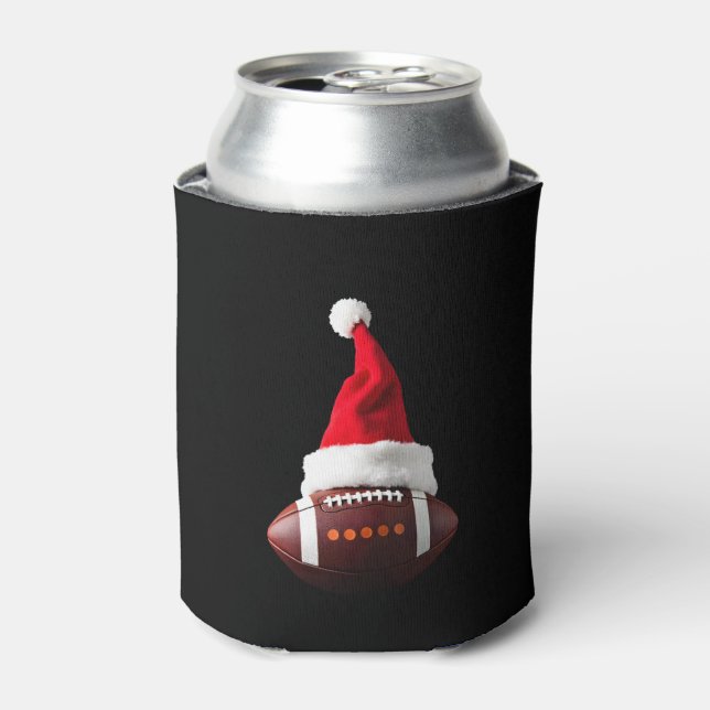 Christmas American Football Ball Santa Hat (1) Can Cooler (Can Front)