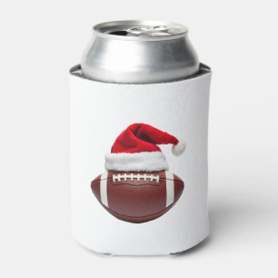 Christmas American Football Ball Santa Hat (1) Can Cooler