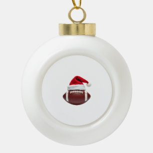 Christmas American Football Ball Santa Hat (1) Ceramic Ball Christmas Ornament
