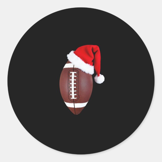 Christmas American Football Ball Santa Hat (1) Classic Round Sticker (Front)