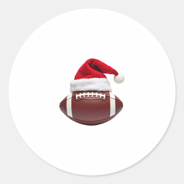 Christmas American Football Ball Santa Hat (1) Classic Round Sticker (Front)