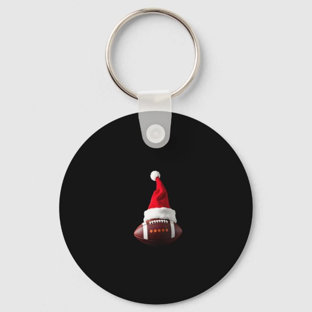 Christmas American Football Ball Santa Hat (1) Key Ring (Front)