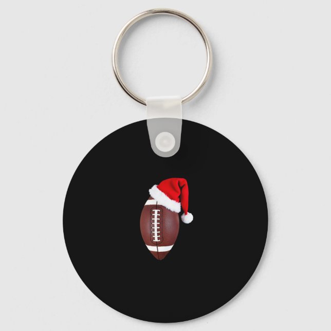 Christmas American Football Ball Santa Hat (1) Key Ring (Front)