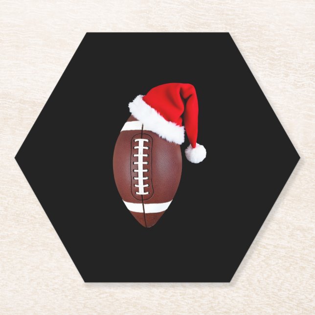 Christmas American Football Ball Santa Hat (1) Paper Coaster (Front)