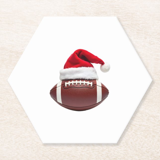 Christmas American Football Ball Santa Hat (1) Paper Coaster (Front)