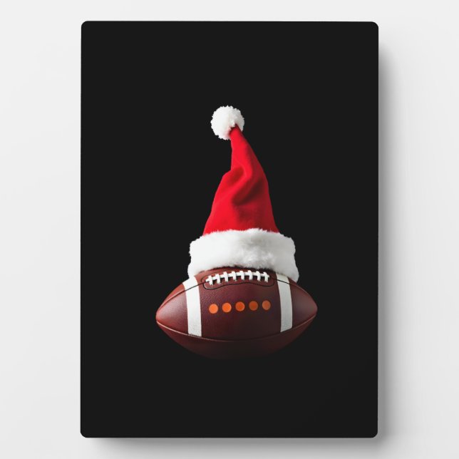 Christmas American Football Ball Santa Hat (1) Plaque (Front)