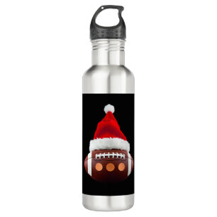 Christmas American Football Ball Santa Hat (2) 710 Ml Water Bottle