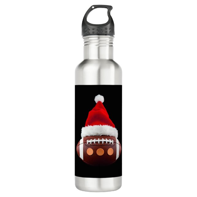 Christmas American Football Ball Santa Hat (2) 710 Ml Water Bottle (Front)