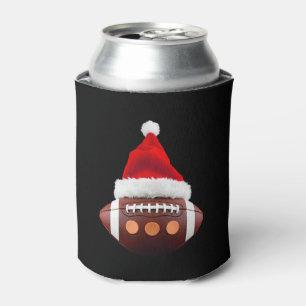 Christmas American Football Ball Santa Hat (2) Can Cooler