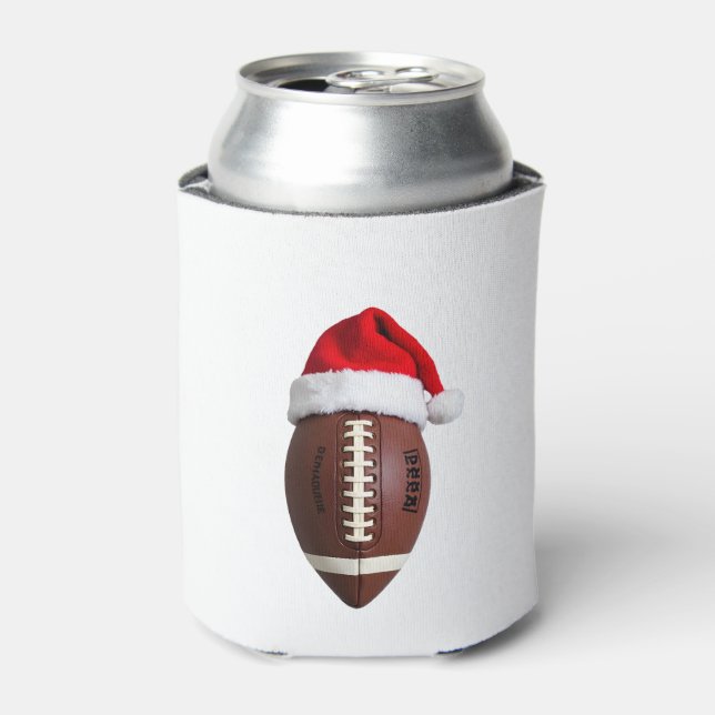 Christmas American Football Ball Santa Hat (2) Can Cooler (Can Front)