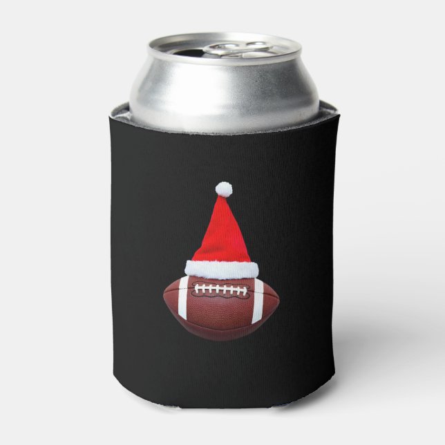 Christmas American Football Ball Santa Hat (2) Can Cooler (Can Front)