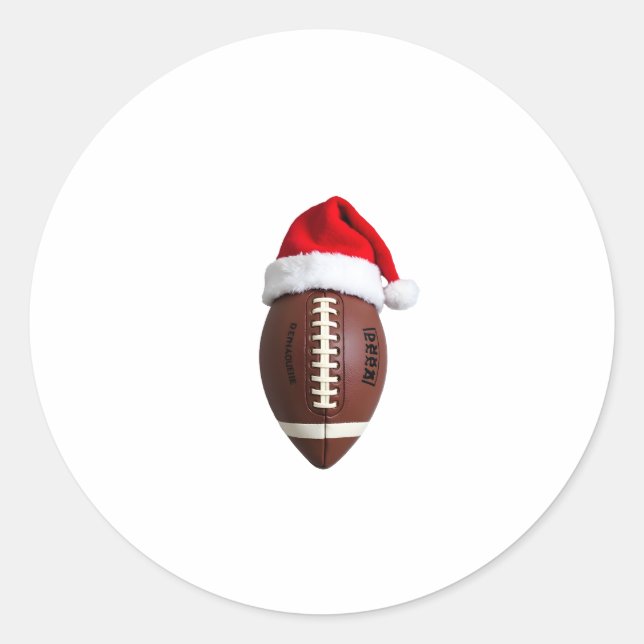 Christmas American Football Ball Santa Hat (2) Classic Round Sticker (Front)