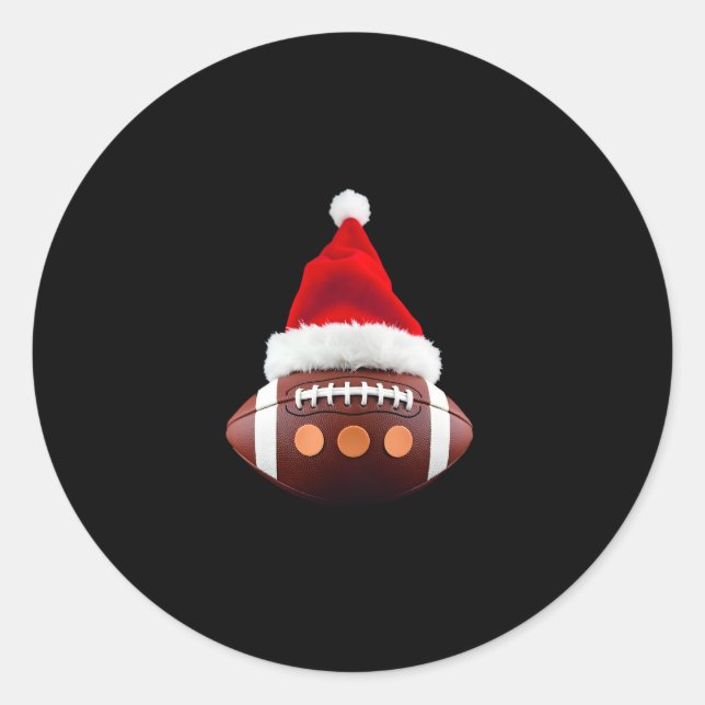 Christmas American Football Ball Santa Hat (2) Classic Round Sticker (Front)