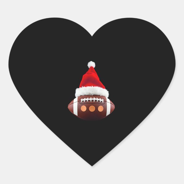Christmas American Football Ball Santa Hat (2) Heart Sticker (Front)