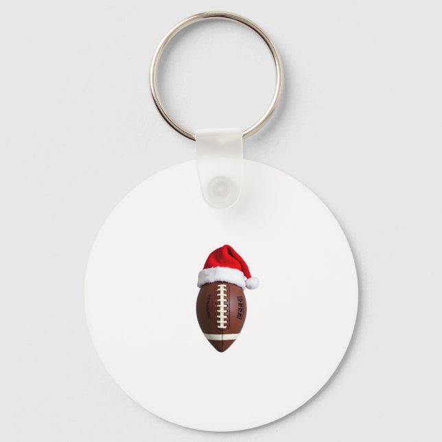 Christmas American Football Ball Santa Hat (2) Key Ring (Front)
