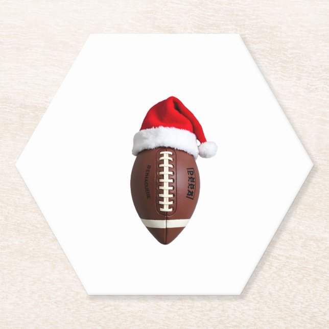 Christmas American Football Ball Santa Hat (2) Paper Coaster (Front)