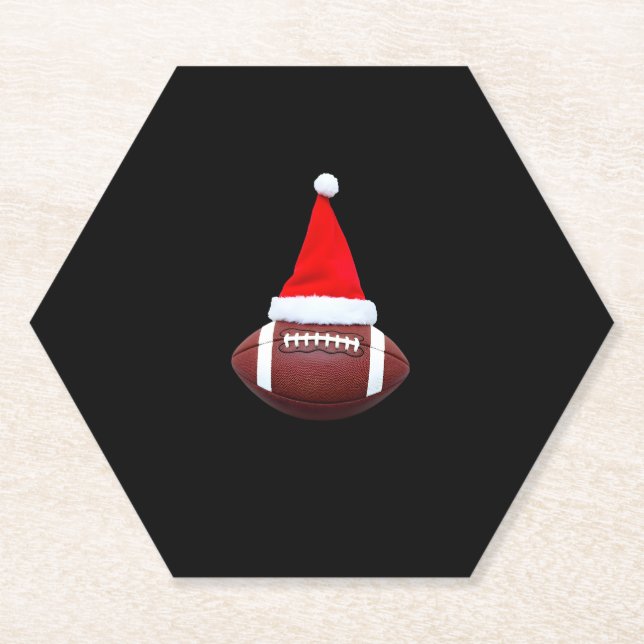 Christmas American Football Ball Santa Hat (2) Paper Coaster (Front)
