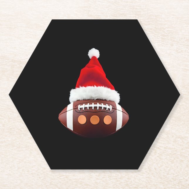 Christmas American Football Ball Santa Hat (2) Paper Coaster (Front)