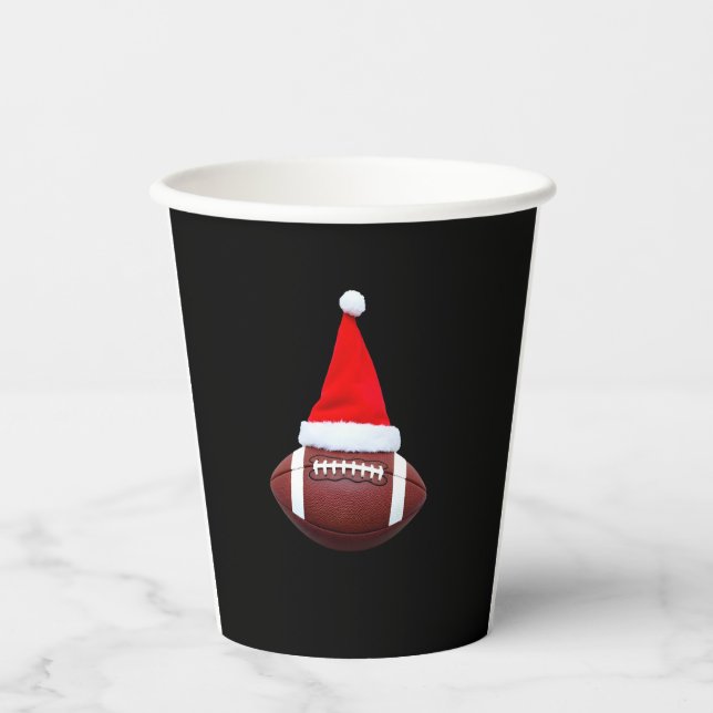 Christmas American Football Ball Santa Hat (2) Paper Cups (Front)