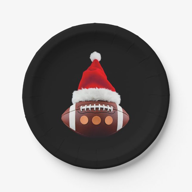 Christmas American Football Ball Santa Hat (2) Paper Plate (Front)