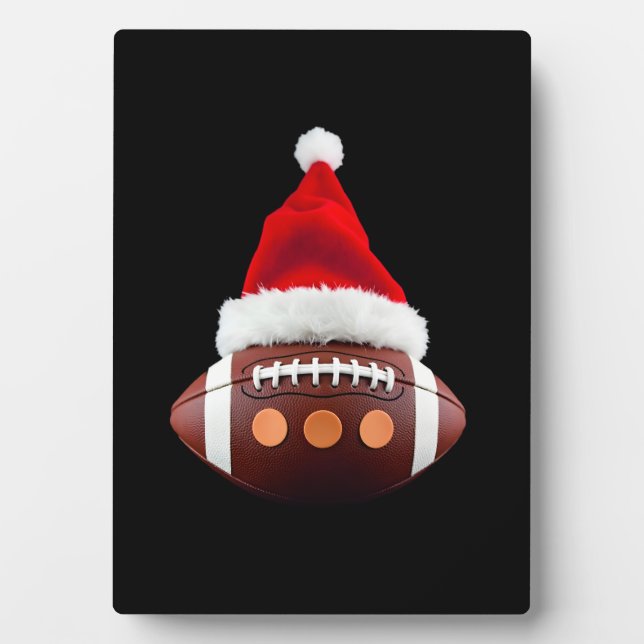 Christmas American Football Ball Santa Hat (2) Plaque (Front)